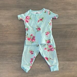 Charming Floral Kids Pajama Set - Blue and Pink